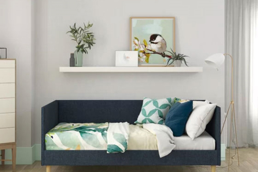 FaFurn - Twin Mid-Century Modern Dark Blue Linen Upholstered Daybed