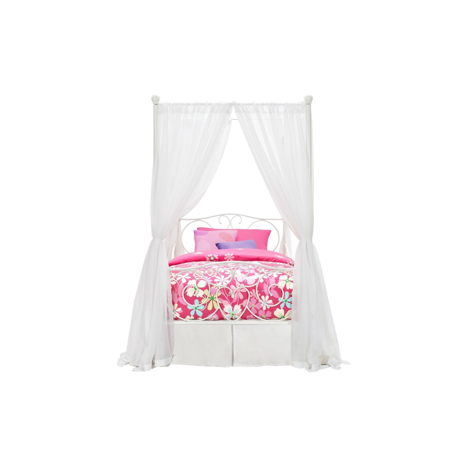 FaFurn Twin Size Canopy Bed Frame with Heart Scroll Design - White, Metal