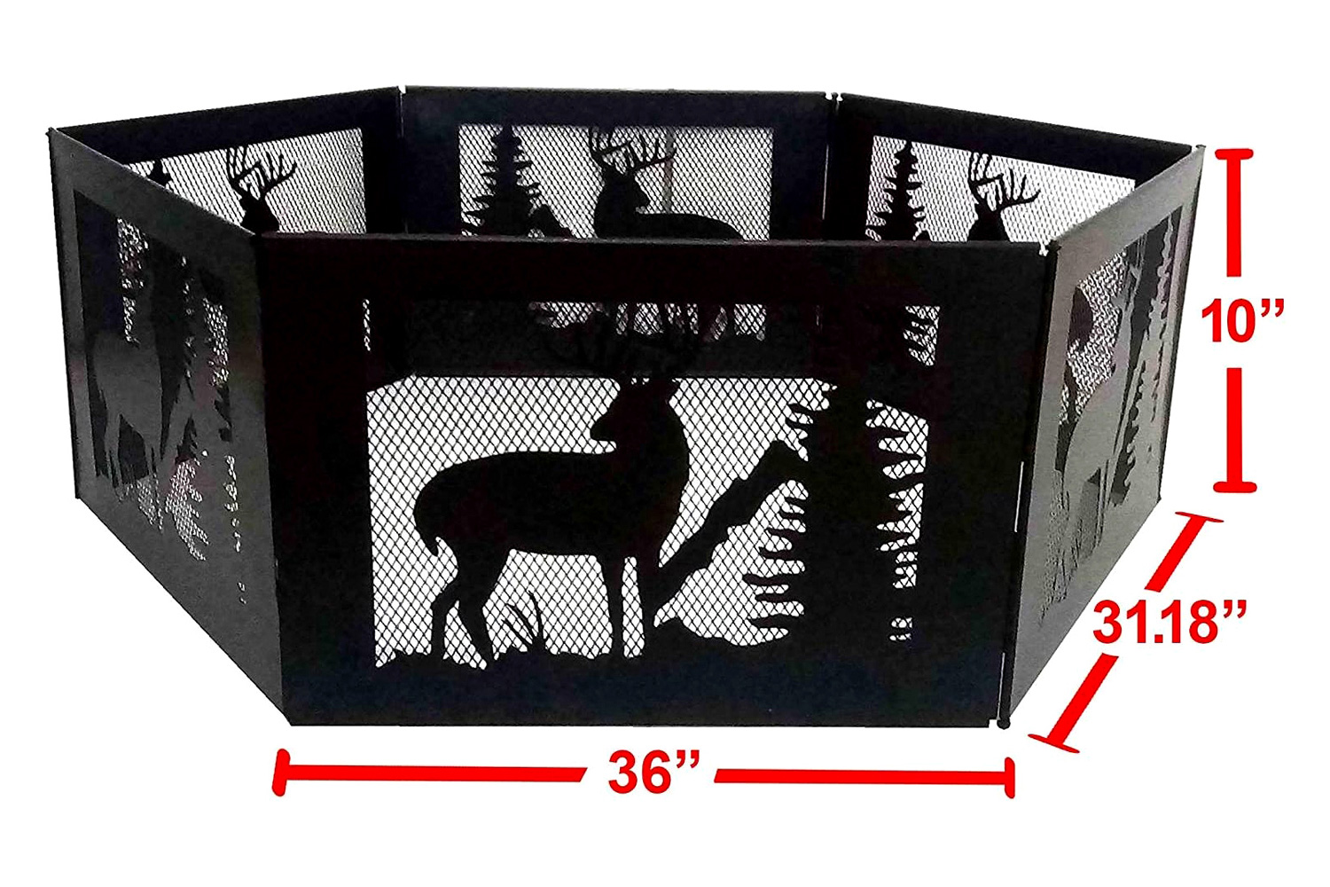 FaFurn - Deer Print Hexagon Portable Folding Steel Mesh Fire Pit with Carry Case