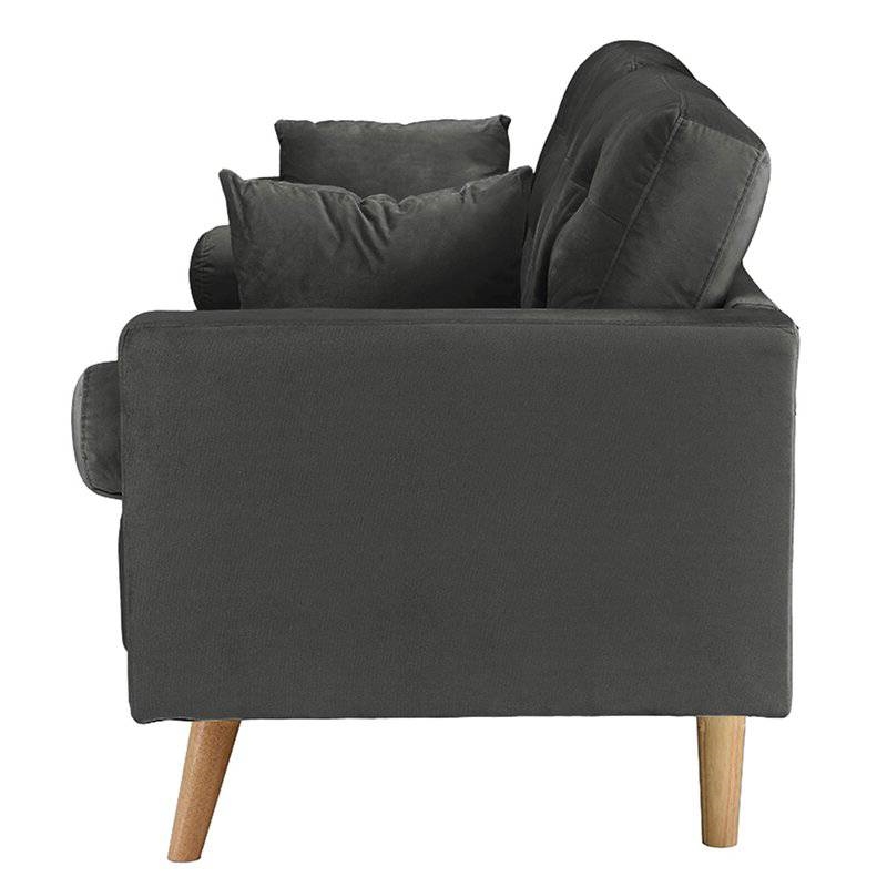 FaFurn - Modern Sofa with Wood Legs in Dark Gray, Fabric