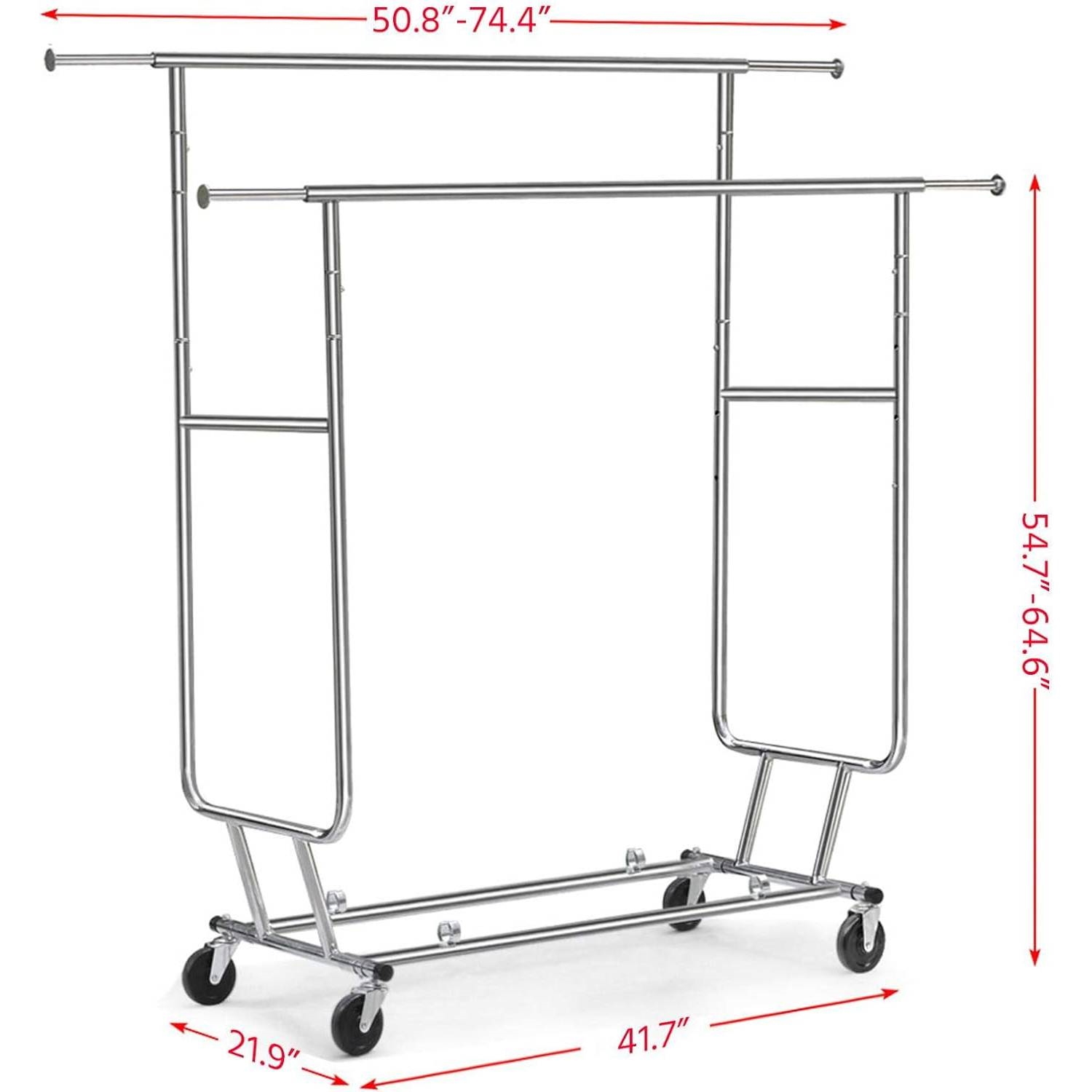 FaFurn - Garment Rack Clothes on Lockable Wheels in Silver, Metal