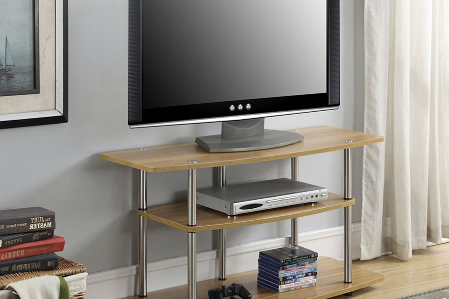 FaFurn - Modern Wood Metal TV Stand Entertainment Center in Light Oak Finish