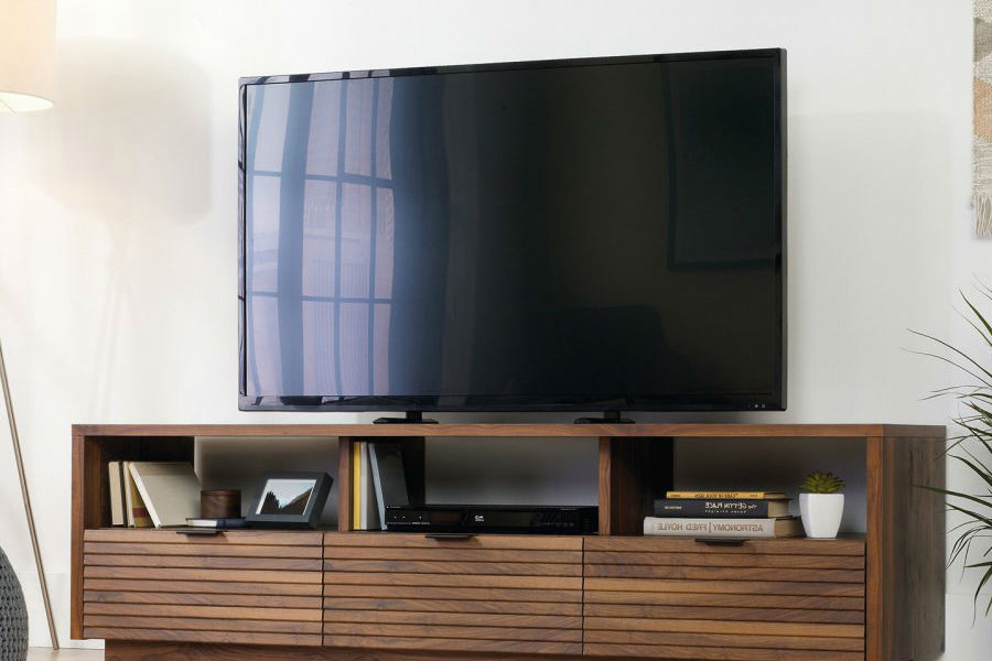 FaFurn - Modern Walnut Finish TV Stand Entertainment Center Fits Up To 70-Inch Tv