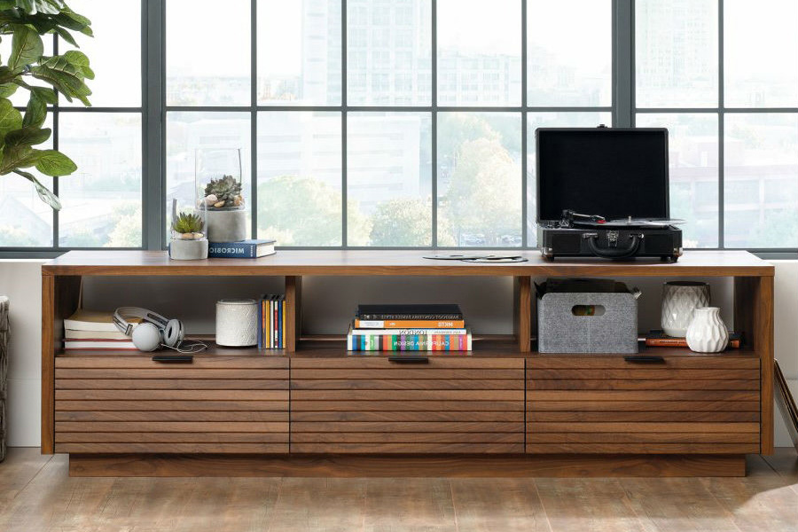 FaFurn - Modern Walnut Finish TV Stand Entertainment Center Fits Up To 70-Inch Tv