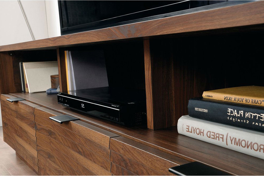 FaFurn - Modern Walnut Finish TV Stand Entertainment Center Fits Up To 70-Inch Tv