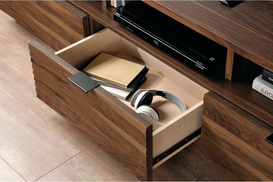 FaFurn - Modern Walnut Finish TV Stand Entertainment Center Fits Up To 70-Inch Tv