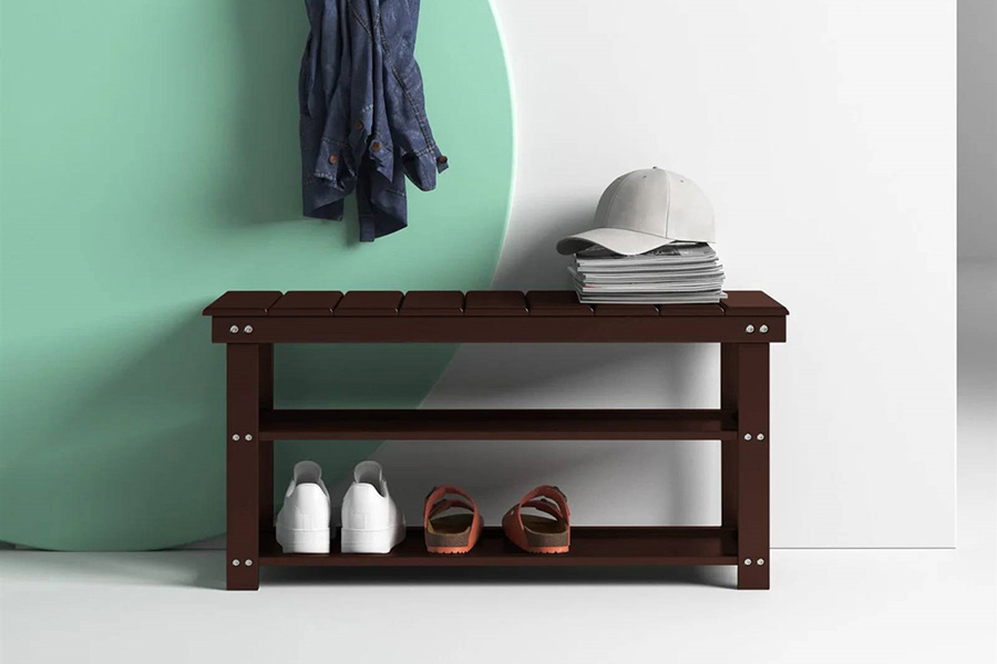 FaFurn Wooden 2-Shelf Shoe Rack Storage Bench - Espresso Brown
