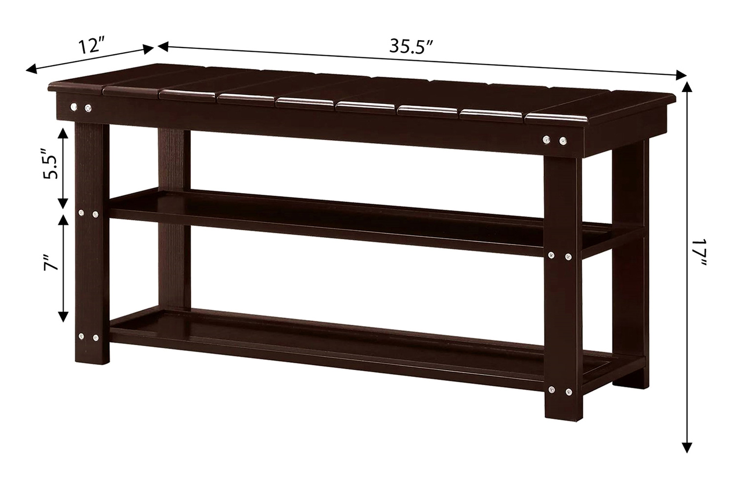 FaFurn Wooden 2-Shelf Shoe Rack Storage Bench - Espresso Brown