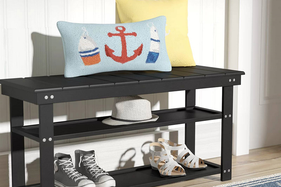 FaFurn Wooden 2-Shelf Shoe Rack Storage Bench - Black