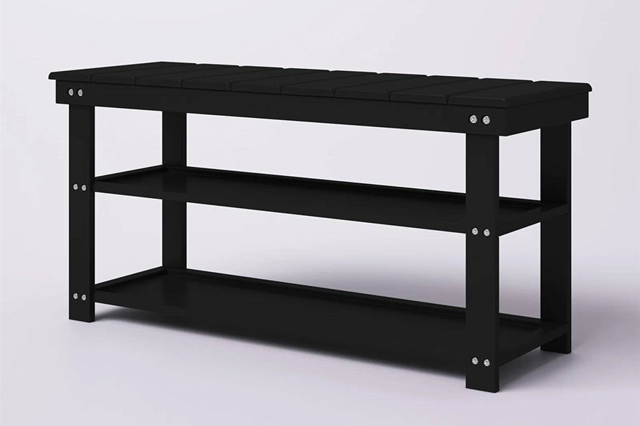 FaFurn Wooden 2-Shelf Shoe Rack Storage Bench - Black