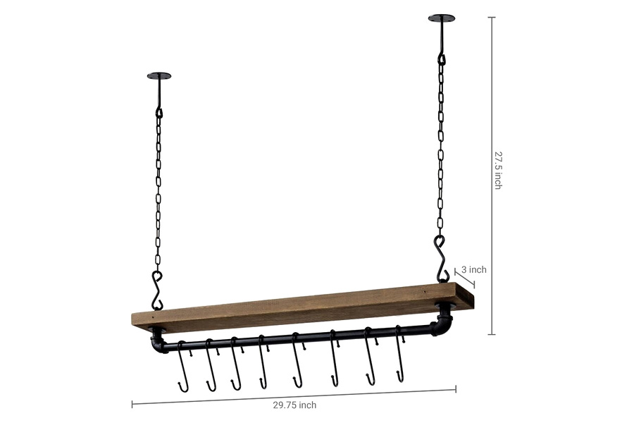 FaFurn - Farmhome Rustic Industrial 8 S-Hooks Ceiling Mounted Hanging Pot Rack