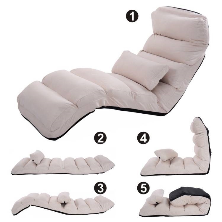 FaFurn Lounger Chair with Pillow - Beige, Faux Suede