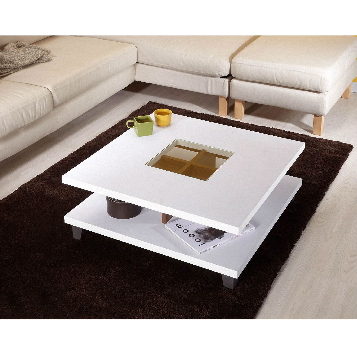 FaFurn - Modern Coffee Table with Bottom Shelf in White, Wood