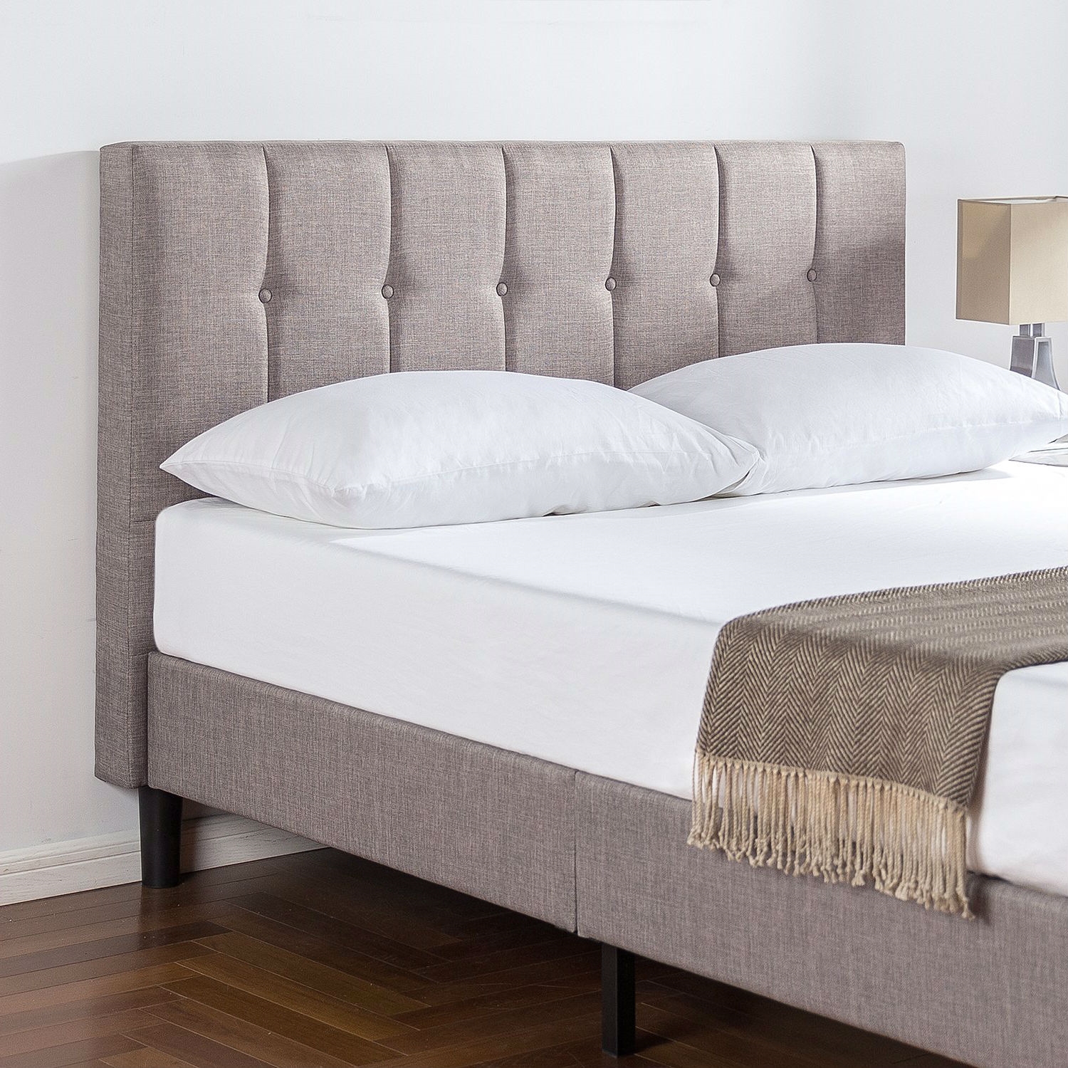 FaFurn - Full Size Platform Bed Frame with Button Tufted Headboard
