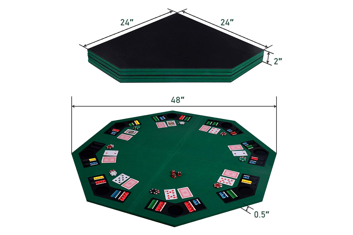 FaFurn - Folding 48-Inch Octagon 8 Player Poker Table Top with Carry Case