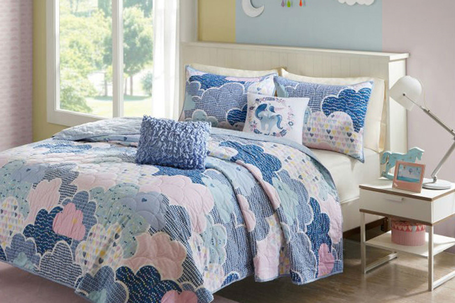 FaFurn - Kids Unicorn Clouds Quilt Coverlet Bedspread Set
