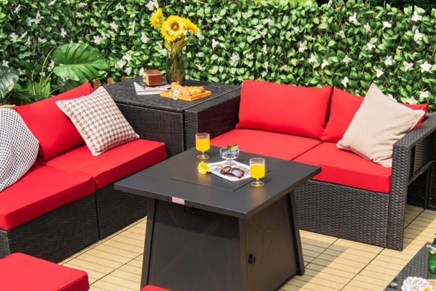 FaFurn - 50,000 Btu Black Steel Square Portable Lp Gas Propane Fire Pit Table