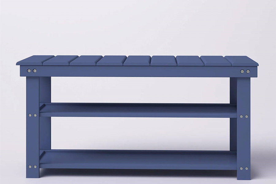 FaFurn Wooden 2-Shelf Shoe Rack Storage Bench - Blue