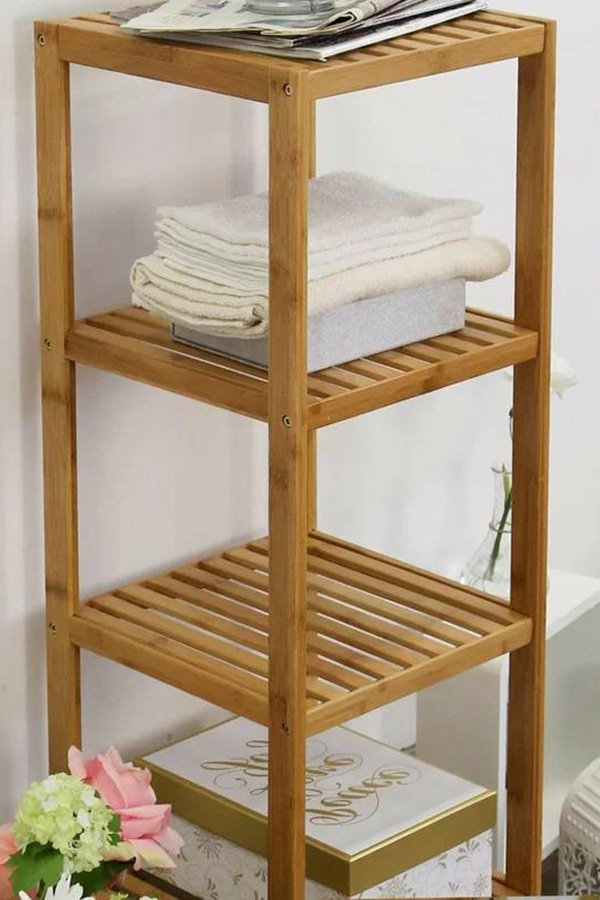 FaFurn - Solid Wood 4-Tier Bathroom Storage Shelving Unit
