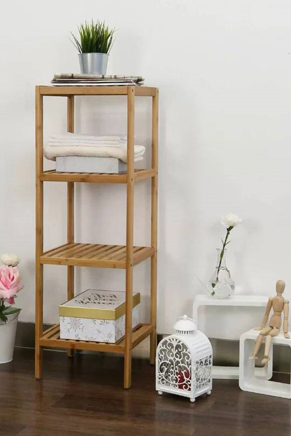 FaFurn - Solid Wood 4-Tier Bathroom Storage Shelving Unit