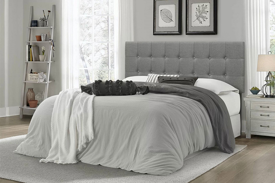 FaFurn Contemporary Button-Tufted Headboard in Upholstered Fabric - Gray, Full Size
