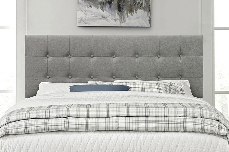 FaFurn Contemporary Button-Tufted Headboard in Upholstered Fabric - Gray, Full Size