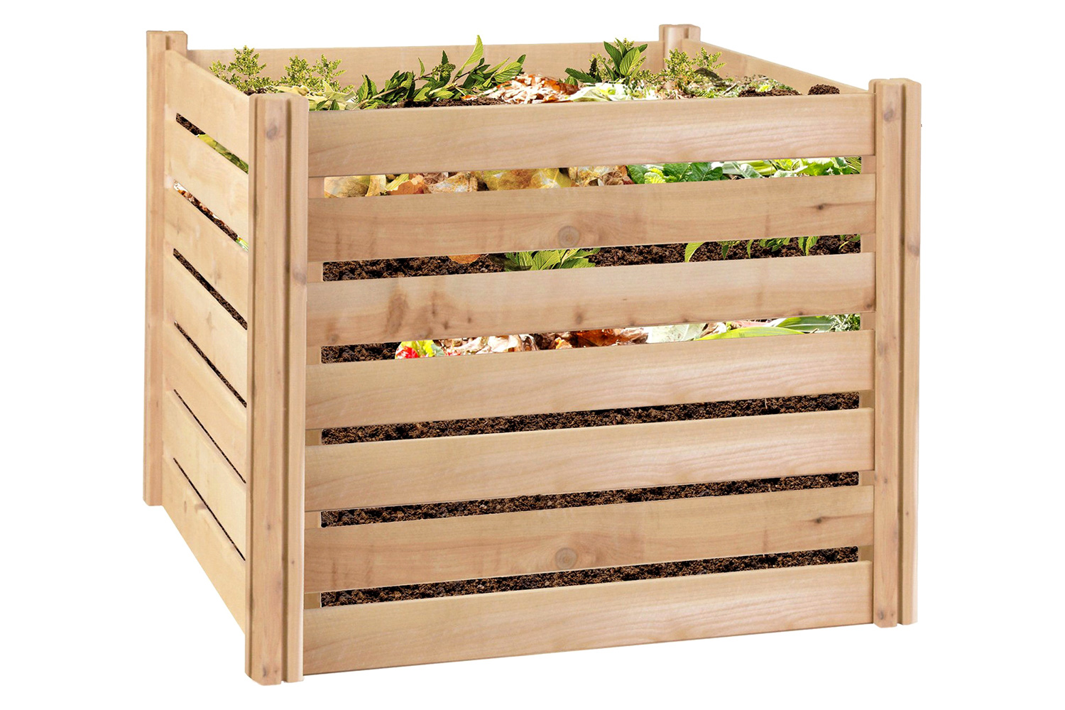 FaFurn - Outdoor 174-Gallon Wooden Compost Bin Made From Eco-Friendly Cedar Wood