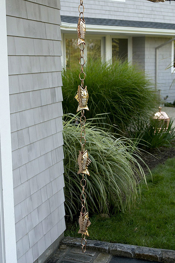 FaFurn - Pure Polished Copper 8.5 Foot Rain Chain with 4 Fish