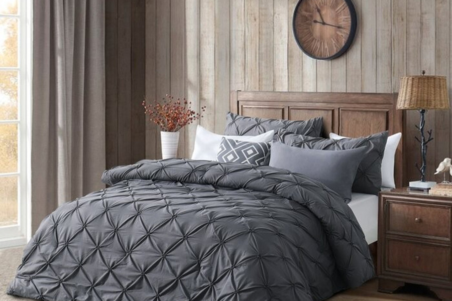 FaFurn All Season Pleated Hypoallergenic Microfiber Reversible 3 Piece Comforter Set - Gray, King Size