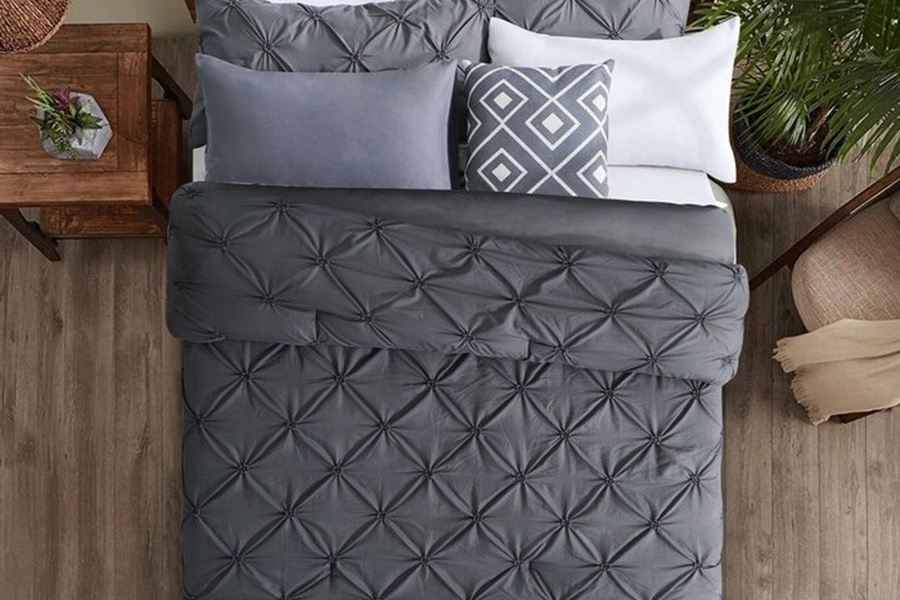 FaFurn All Season Pleated Hypoallergenic Microfiber Reversible 3 Piece Comforter Set - Gray, King Size