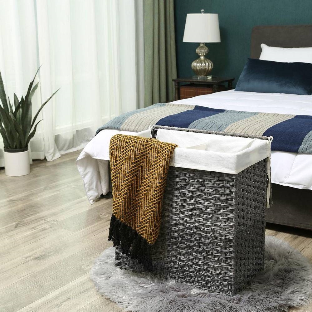 FaFurn - Laundry Hamper Basket with 2-Compartment Washable Liner Bag in Gray
