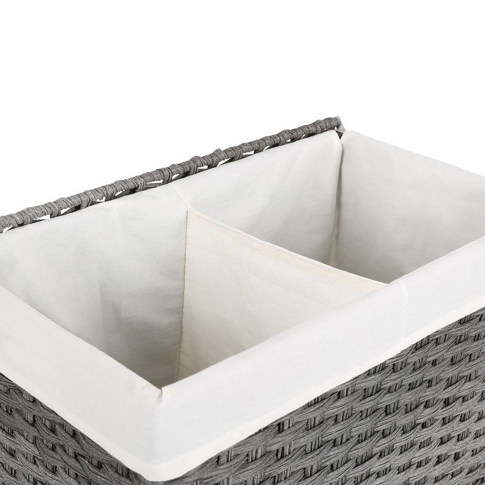 FaFurn - Laundry Hamper Basket with 2-Compartment Washable Liner Bag in Gray