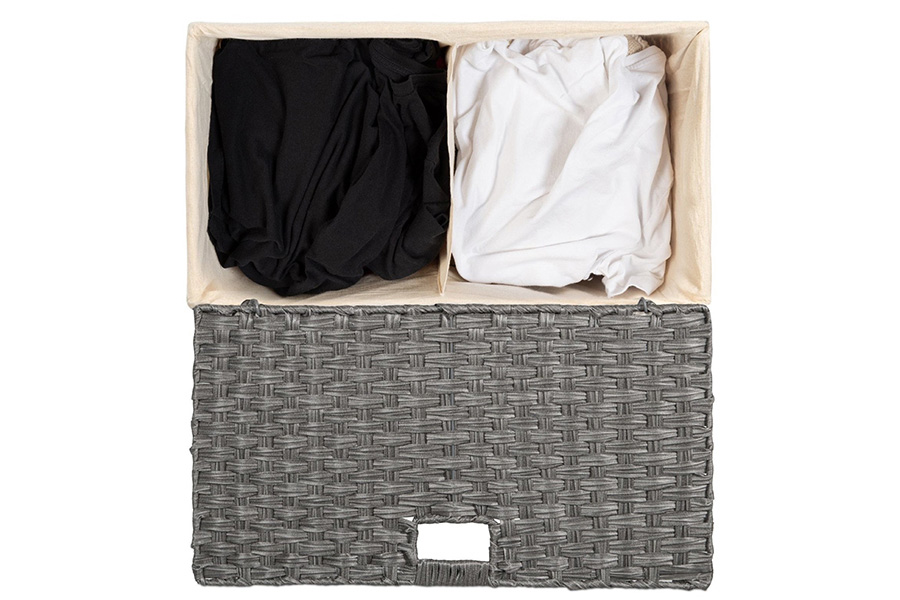 FaFurn Folding 2-Bin Pe Wicker Linen Liner Laundry Hamper with Handles - Gray