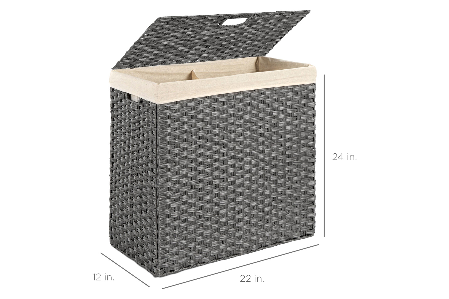 FaFurn Folding 2-Bin Pe Wicker Linen Liner Laundry Hamper with Handles - Gray