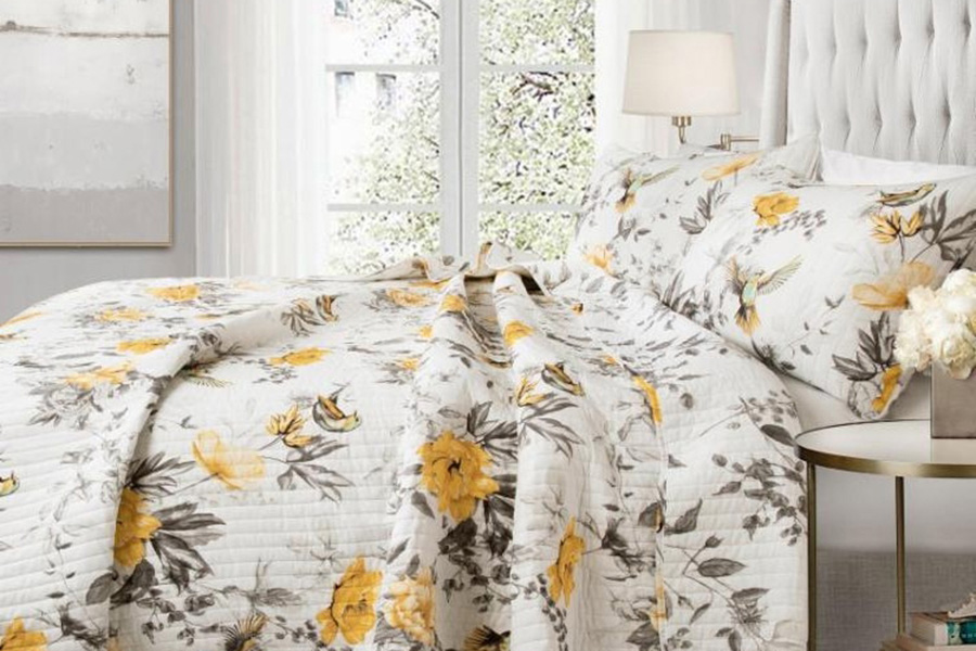 FaFurn 3 Piece Reversible Floral Birds Cotton Quilt Set - King Size