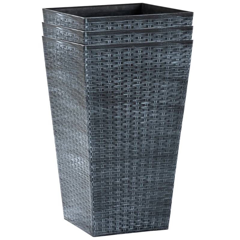 FaFurn Set of 3 Flower Pots - Gray, Faux Rattan/Plastic