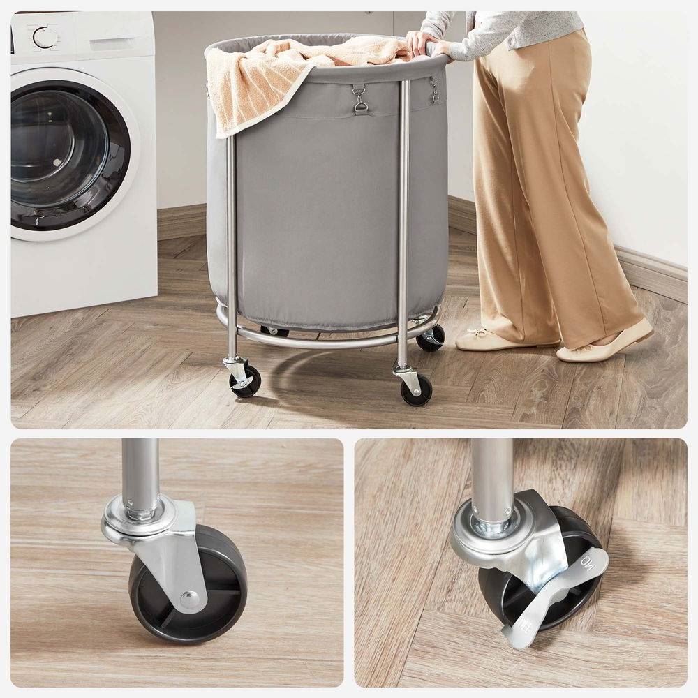 FaFurn Laundry Hamper Basket with Bag Steel Frame on Wheels - Gray