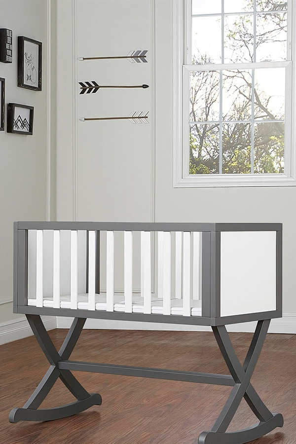 FaFurn Solid Wood Rocking Baby Glider Cradle with Crib Mattress - Gray/White