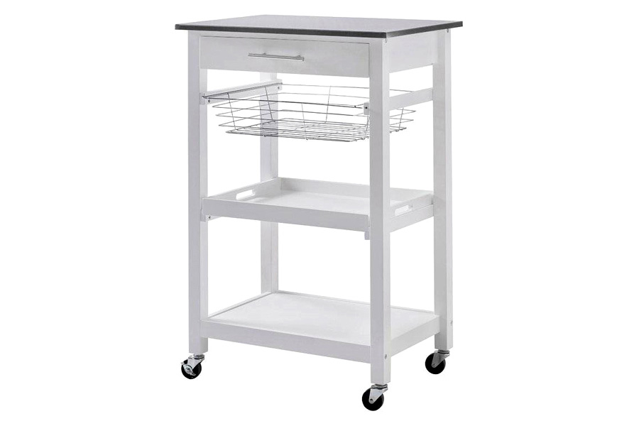 FaFurn - White Stainless Steel Top Kitchen Cart with Drawer and Storage Shelves
