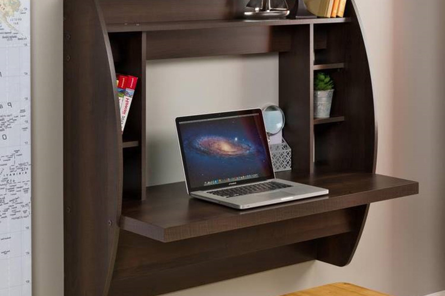 FaFurn Modern Floating Wall Mounted Computer Desk - Brown