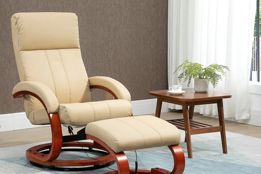 FaFurn Adjustable Faux Leather Electric Remote Massage Recliner Chair 899 W/ Ottoman - Beige