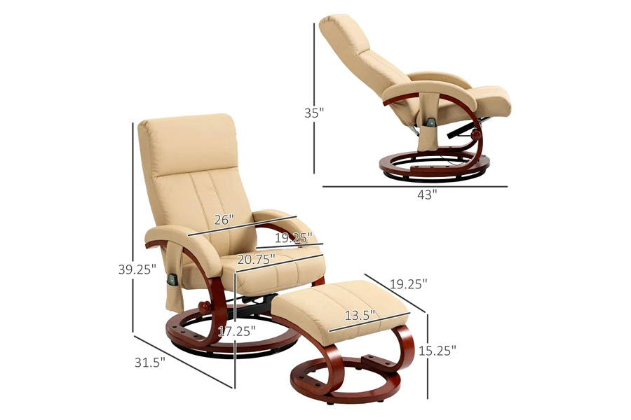 FaFurn Adjustable Faux Leather Electric Remote Massage Recliner Chair 899 W/ Ottoman - Beige