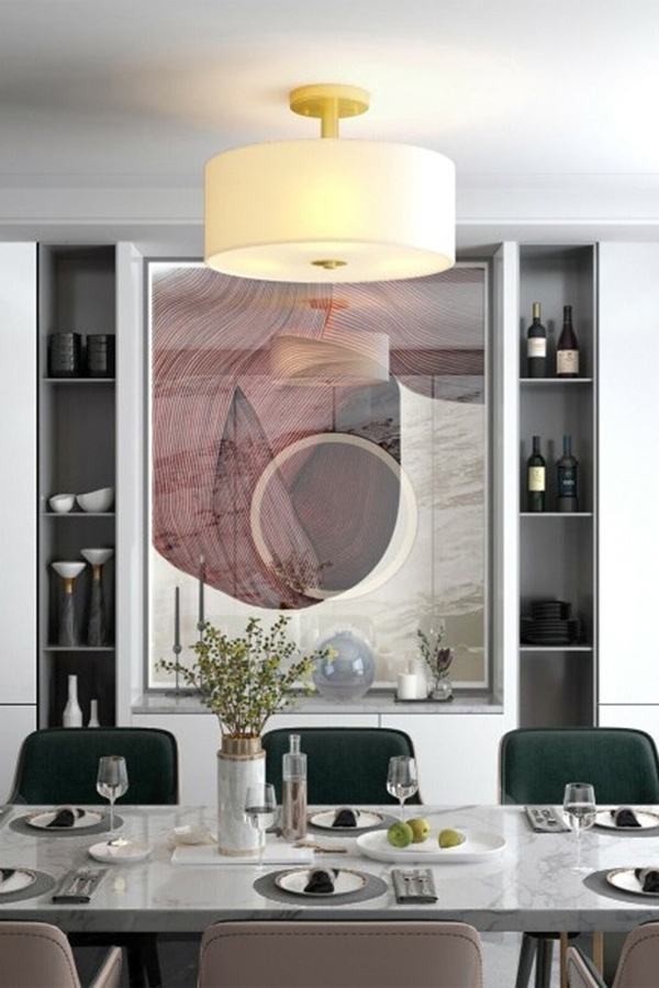 FaFurn - Modern 3-Light Ceiling Mount Glass Pendant Drum Lamp Chandelier White Bronze