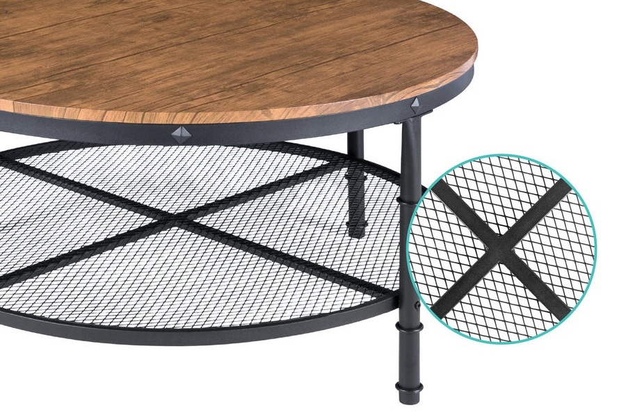 FaFurn - Farmhome Industrial Wood Steel Coffee Table 2-Tier Round with Storage Shelves