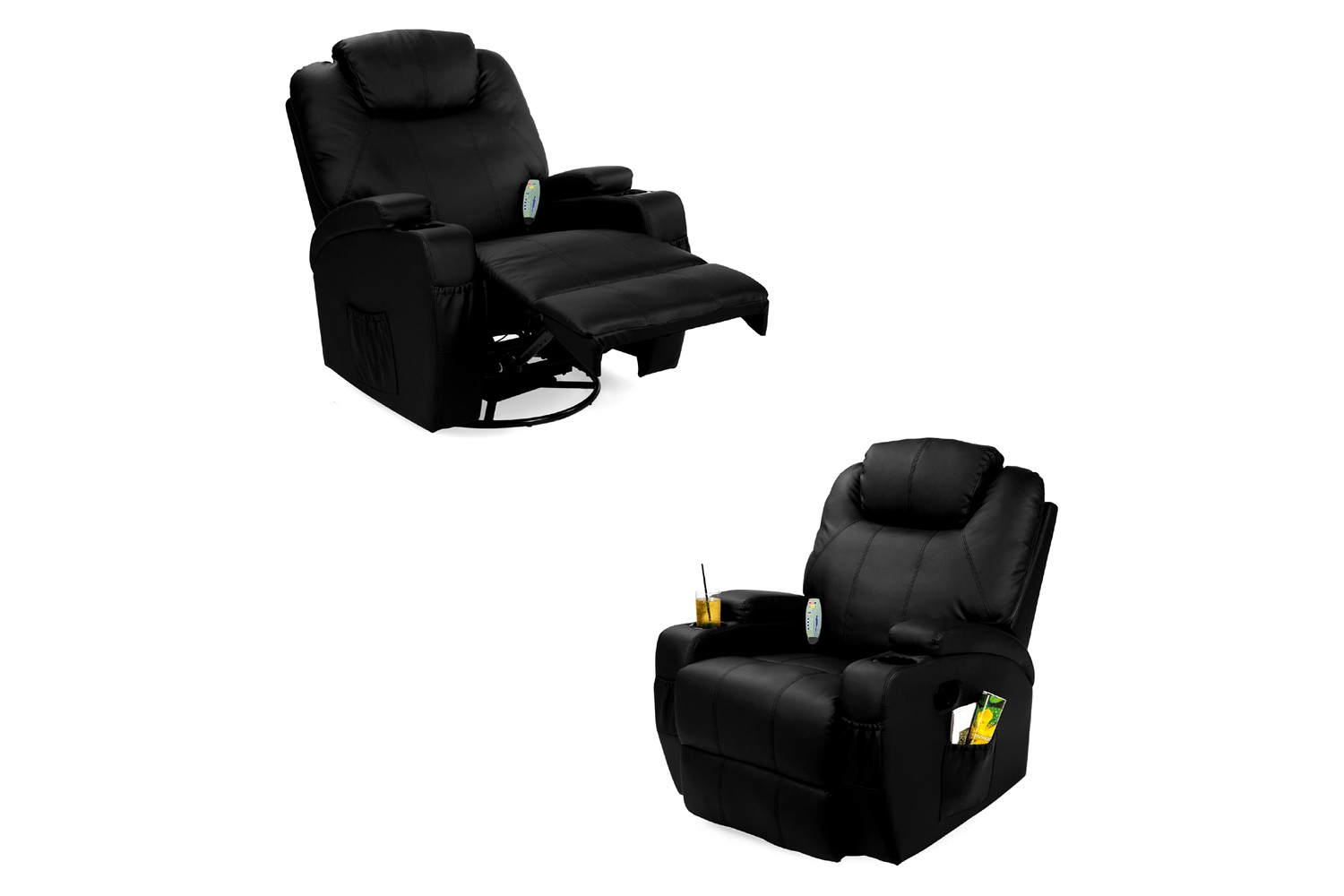 FaFurn Swivel Heat & Massage Recliner Chair 5 Modes Remote Control - Black
