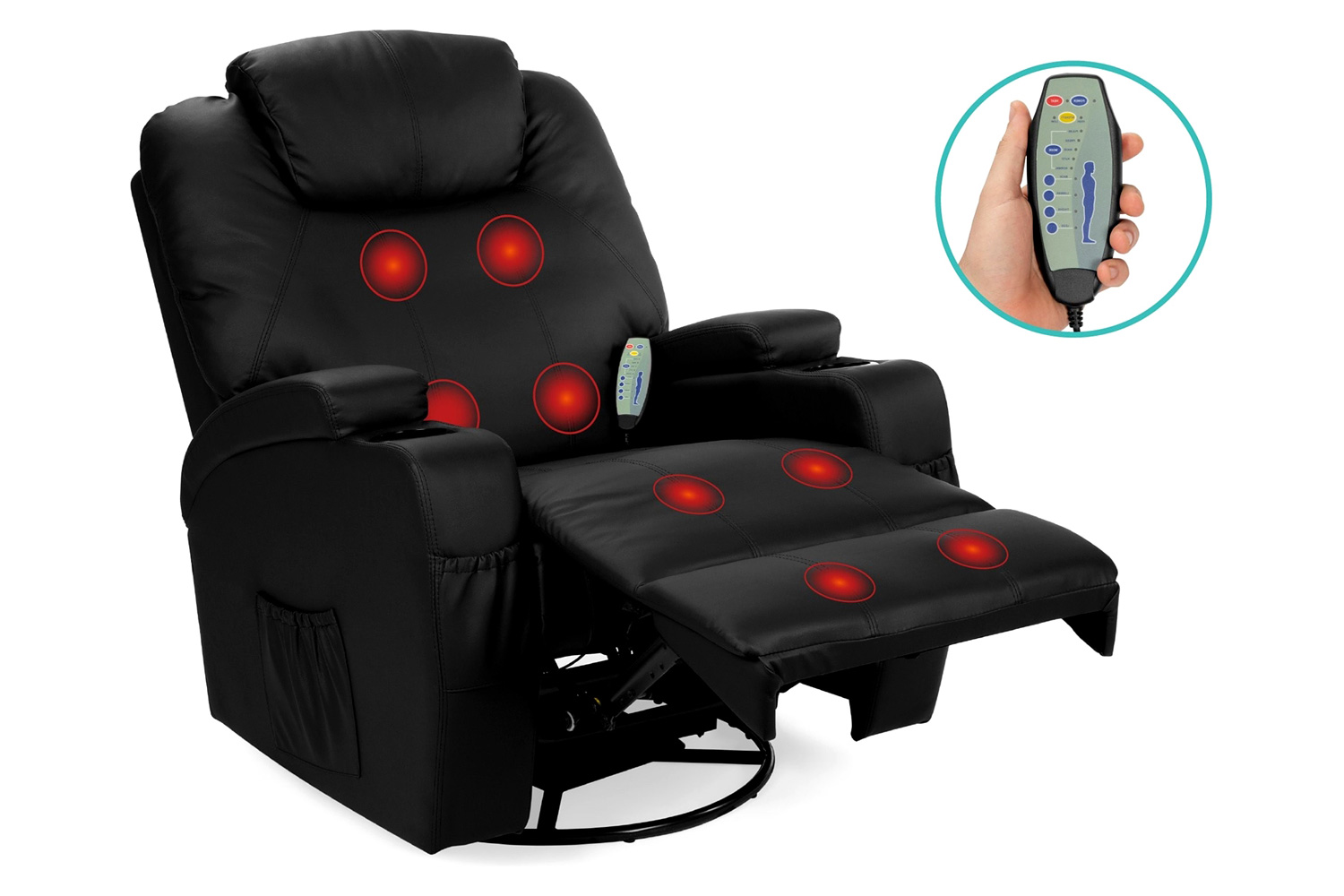 FaFurn Swivel Heat & Massage Recliner Chair 5 Modes Remote Control - Black