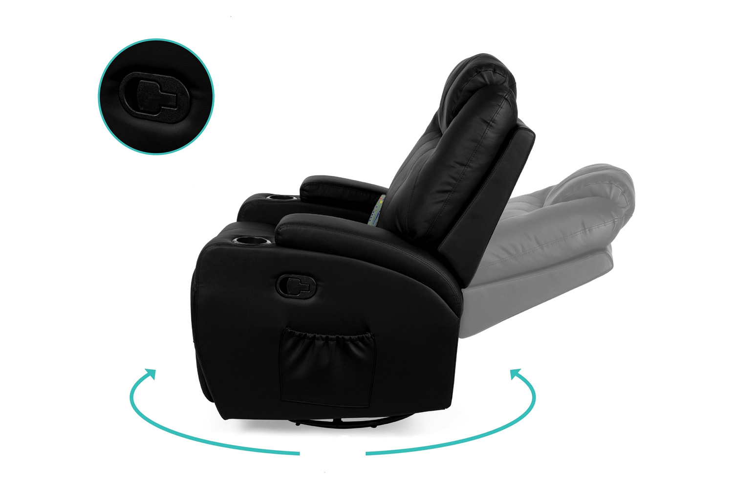 FaFurn Swivel Heat & Massage Recliner Chair 5 Modes Remote Control - Black