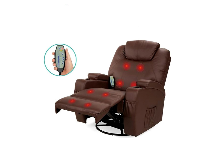 FaFurn Swivel Heat & Massage Recliner Chair 5 Modes Remote Control - Brown