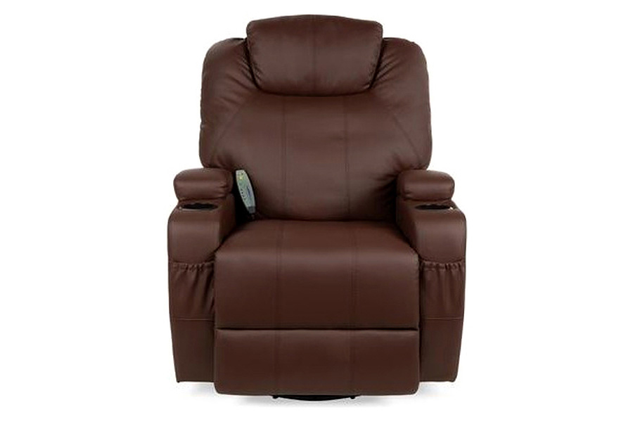 FaFurn Swivel Heat & Massage Recliner Chair 5 Modes Remote Control - Brown