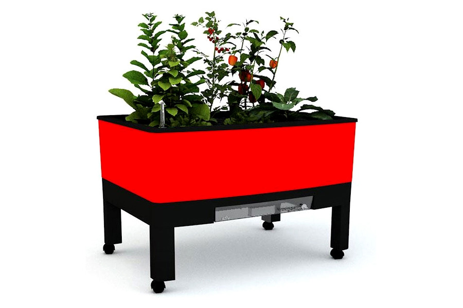 FaFurn - Red Mobile 33.5 in X 24.25 in X 23 in Self Watering Raised Garden On Wheels